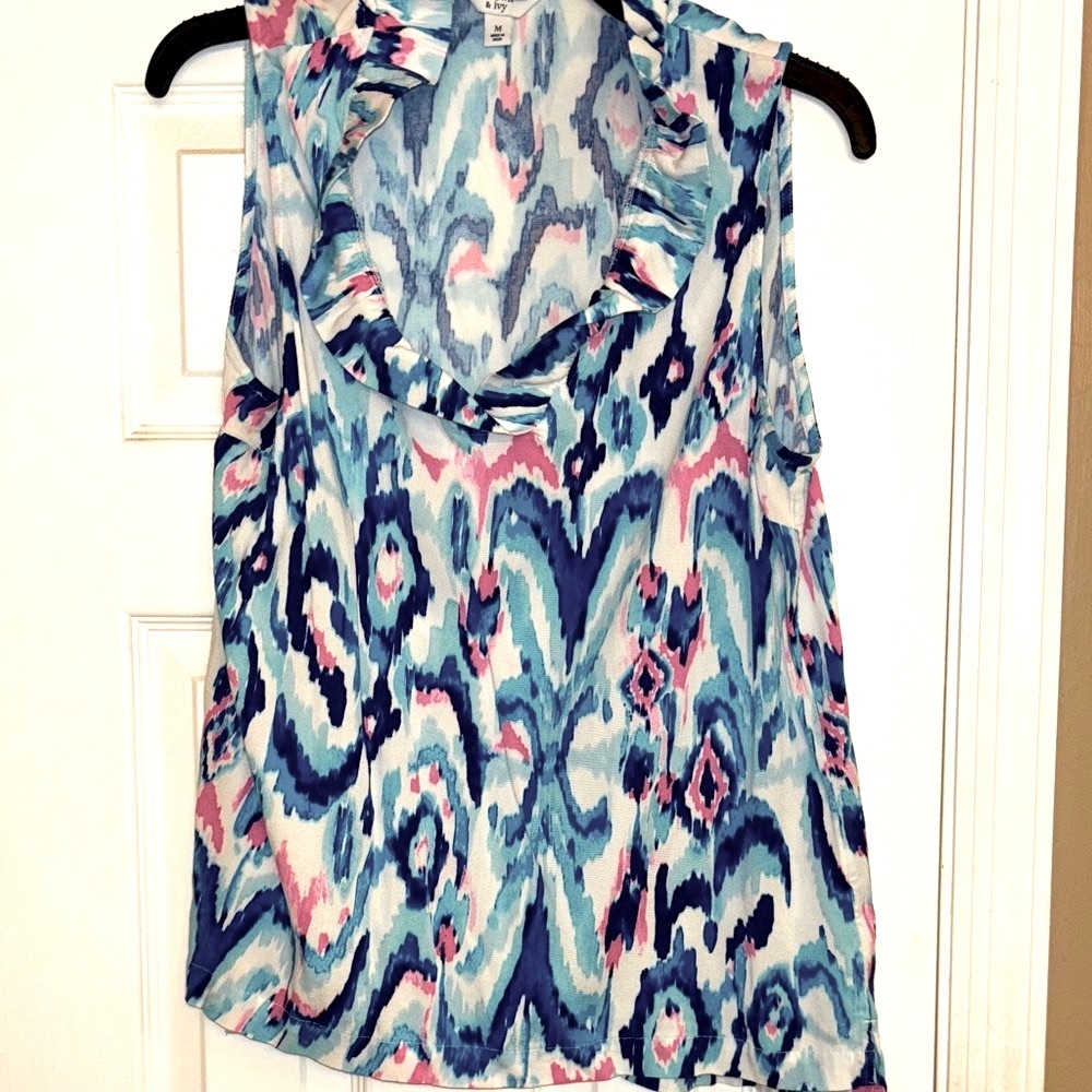 Bundle 2/$20 Crown & Ivy Ruffled Sleeveless Blouse in Blue and Pink